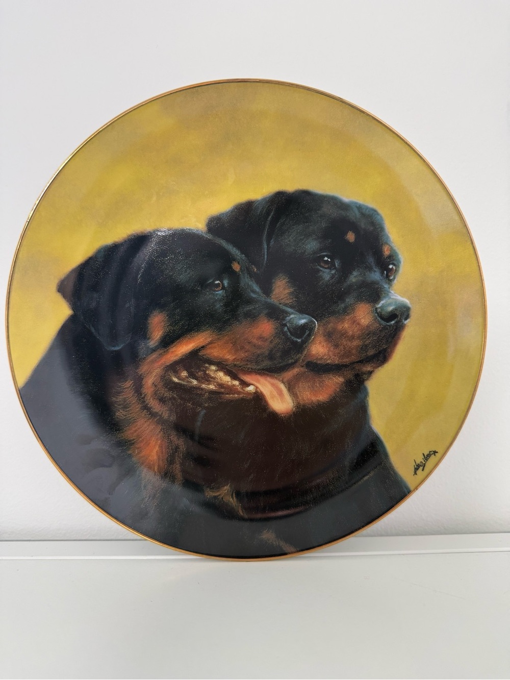 Vintage Rottweiler Collector Plates Danbury Mint At Attention Perfect Pair John